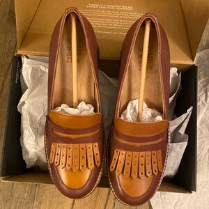 Naturalizer Two-Tone Brown and Tan Fringe Loafers